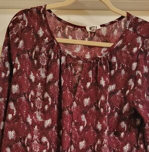 West K Veronica Burgundy Snake Print Front Tie Blouse SIZE L